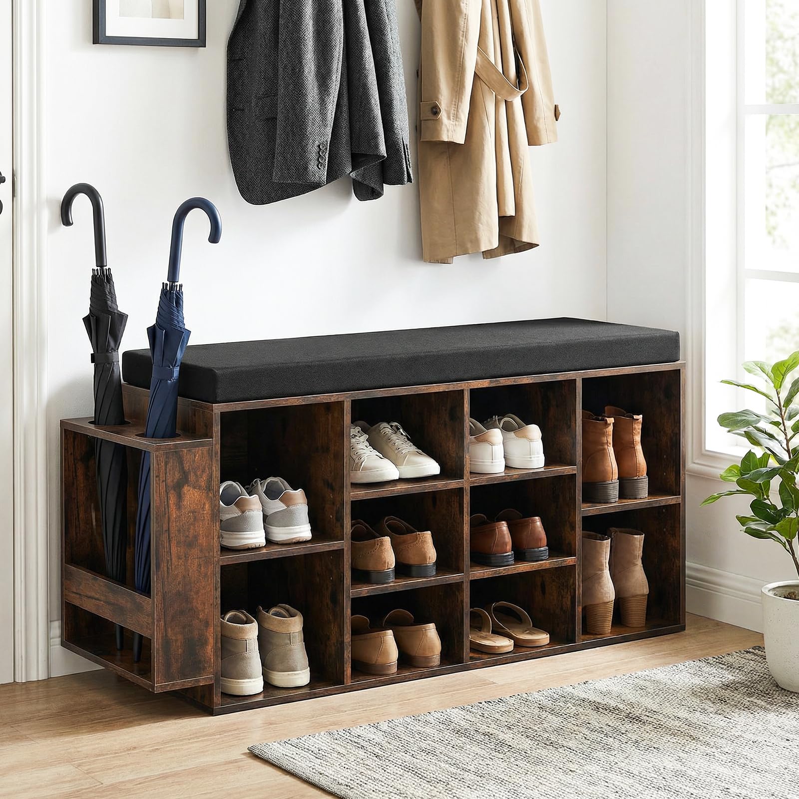 Tangkula 40" Shoe Storage Bench with Umbrella Holder